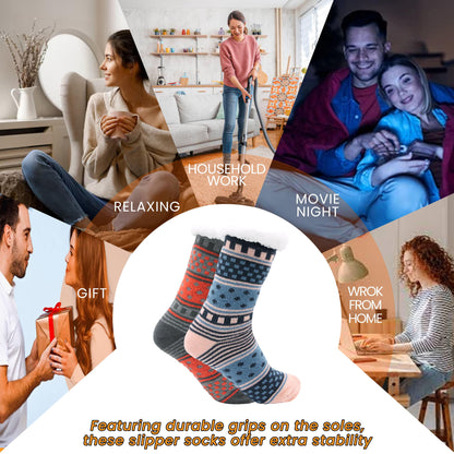 Sock Stack Women's Fur Lined Chunky Slipper Socks Pack Of 2 Non Slip Knitted Lounge Socks – product image 4 of 6