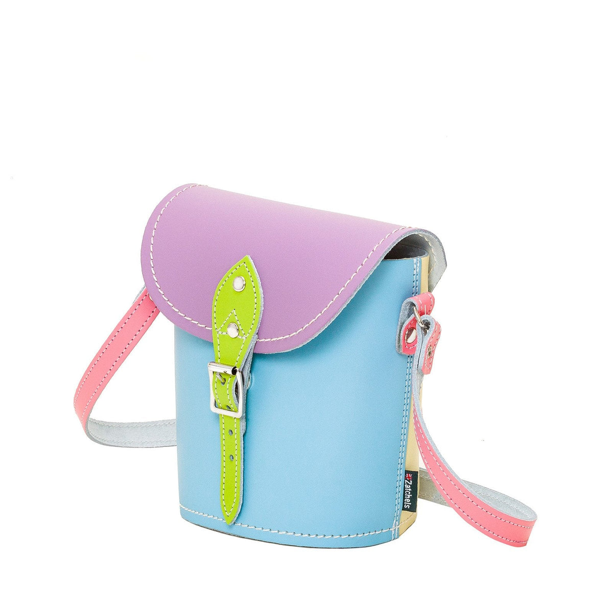 Handmade Leather Barrel Bag - Pastel Kaleidoscope – product image 3 of 4