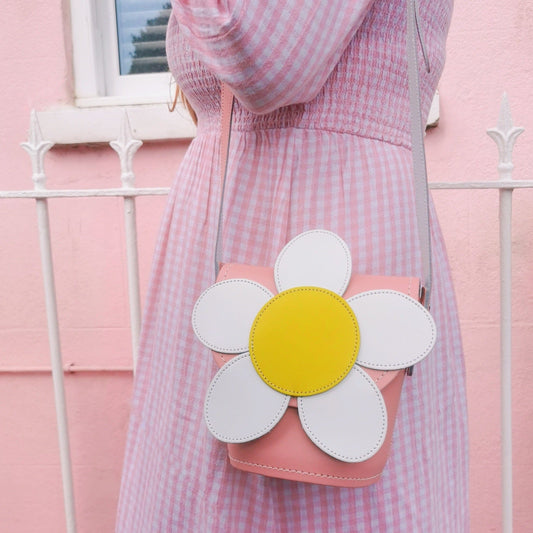 Handmade Leather Daisy Barrel Bag - Pastel Pink – product image 2 of 5
