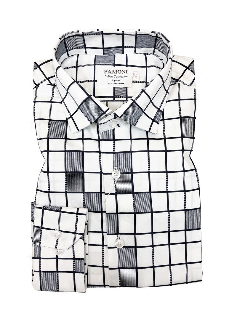 White Grey Pattern Check Slim Fit Shirt – product image 1 of 2