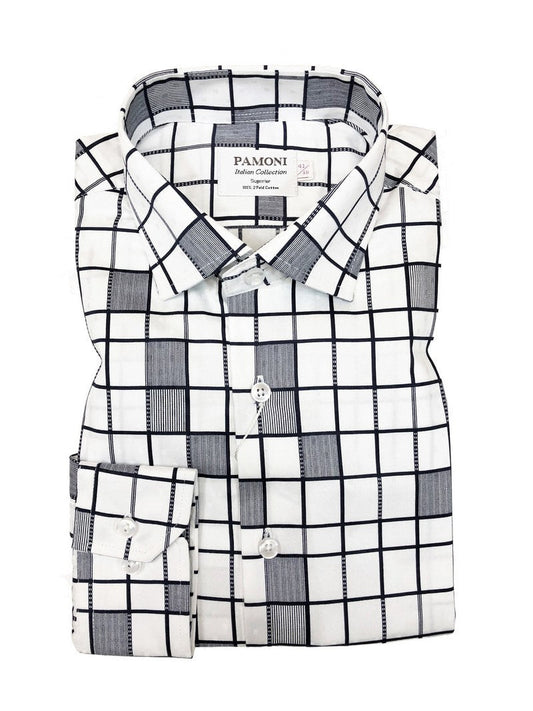 White Grey Pattern Check Slim Fit Shirt – product image 1 of 2