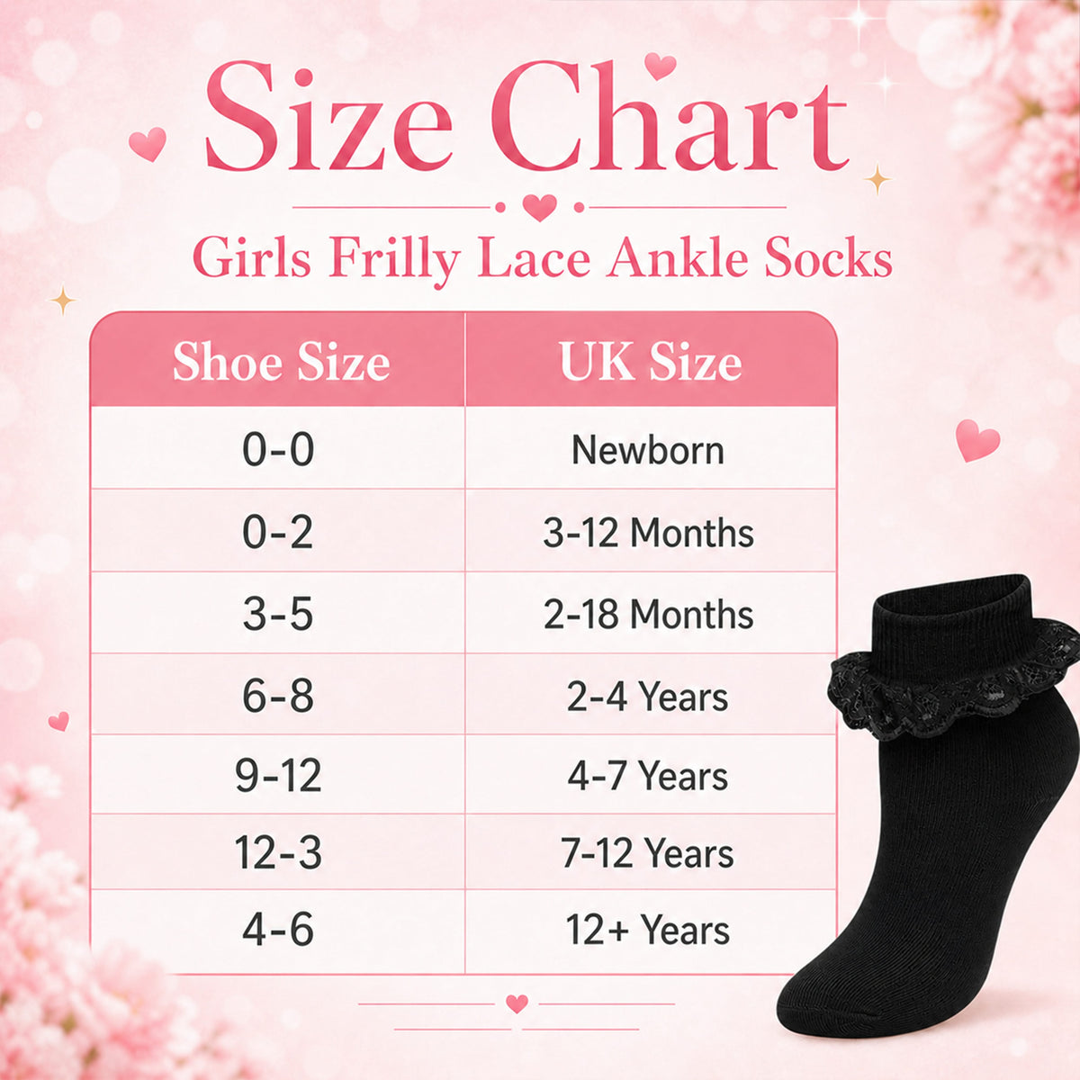 Sock Stack 6 Pairs Black Girls Tutu Frilly Ankle Socks With Lace And Bow Super Soft – product image 5 of 5