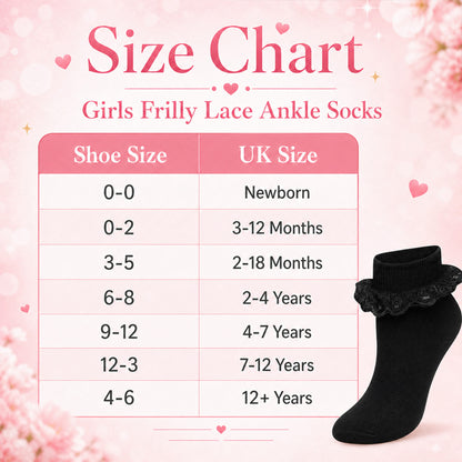 Sock Stack 6 Pairs Black Girls Tutu Frilly Ankle Socks With Lace And Bow Super Soft – product image 5 of 5