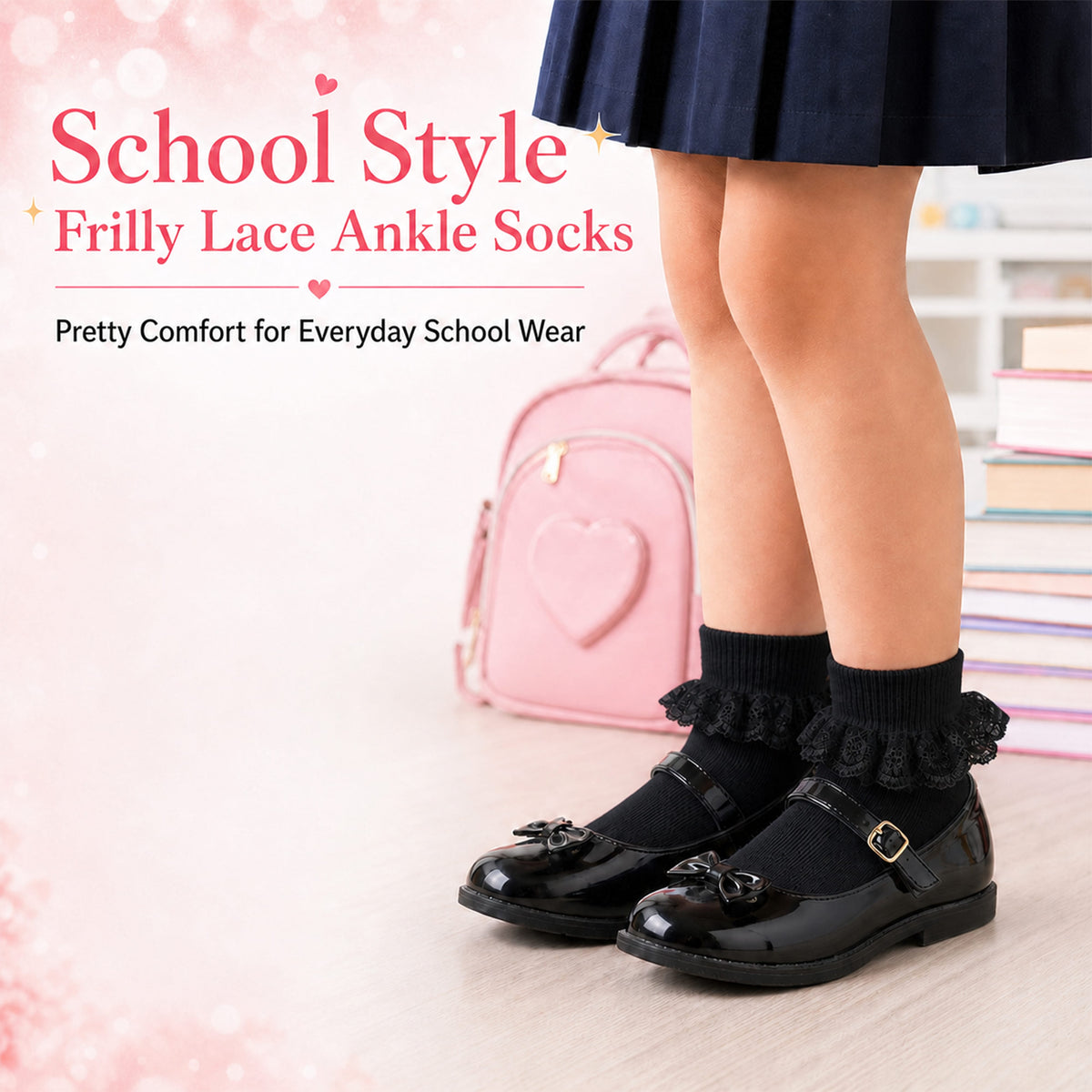Sock Stack 6 Pairs Black Girls Tutu Frilly Ankle Socks With Lace And Bow Super Soft – product image 4 of 5