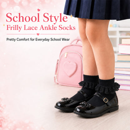 Sock Stack 6 Pairs Black Girls Tutu Frilly Ankle Socks With Lace And Bow Super Soft – product image 4 of 5