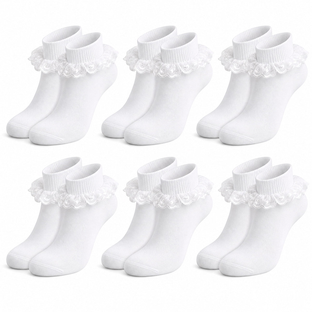 Sock Stack White Girls Tutu Frilly Ankle Socks With Lace And Bow 6 Pairs Cotton Rich – product image 1 of 5