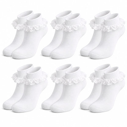 Sock Stack White Girls Tutu Frilly Ankle Socks With Lace And Bow 6 Pairs Cotton Rich – product image 1 of 5