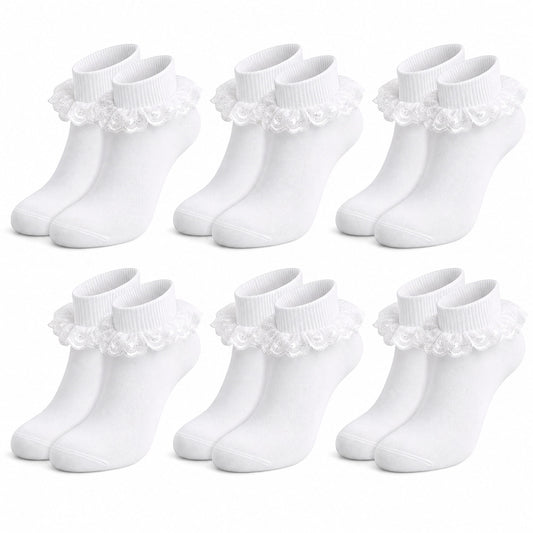 Sock Stack White Girls Tutu Frilly Ankle Socks With Lace And Bow 6 Pairs Cotton Rich – product image 1 of 5