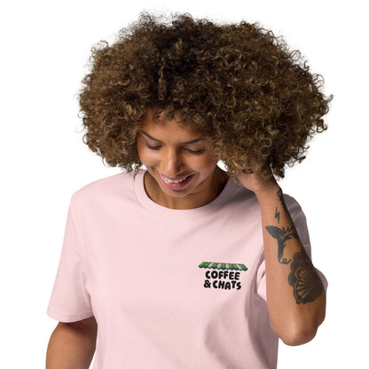 GUSTATORY Coffee & Chats Organic Cotton Embroidered T-Shirt – product image 1 of 10