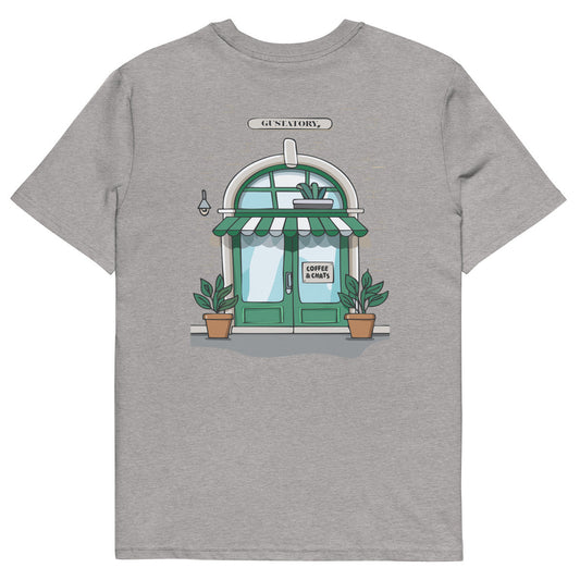 GUSTATORY Coffee & Chats Organic Cotton Embroidered T-Shirt – product image 1 of 10