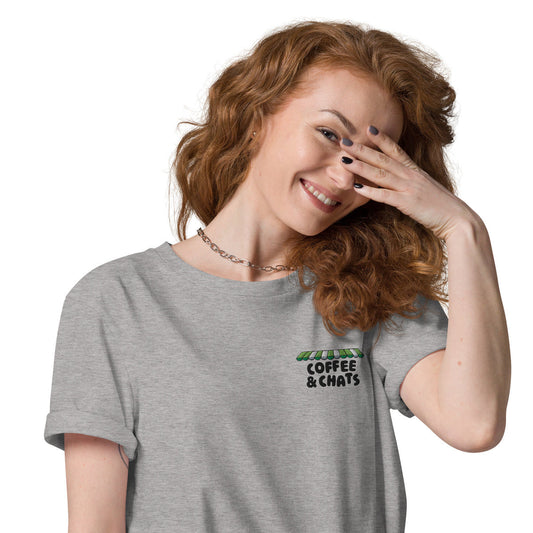 GUSTATORY Coffee & Chats Organic Cotton Embroidered T-Shirt – product image 2 of 10