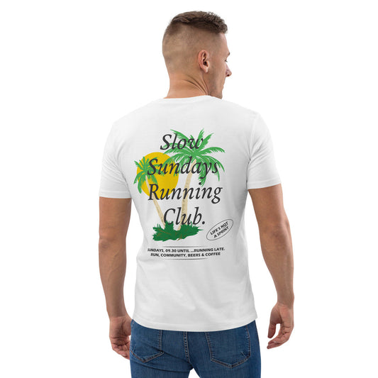 Palm Tree Slow Sundays Running Club Organic Cotton T-Shirt – product image 1 of 10