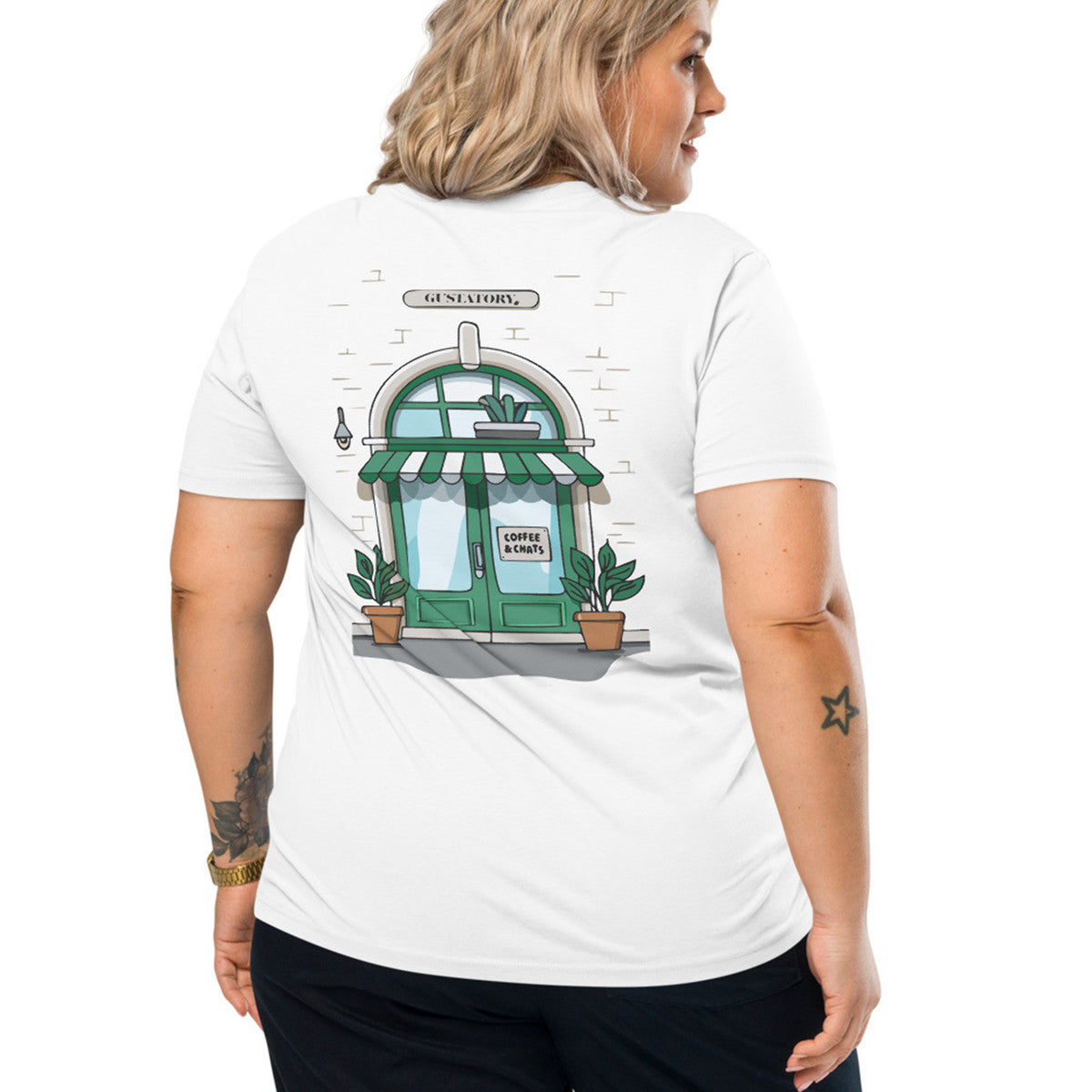GUSTATORY Coffee & Chats Organic Cotton Embroidered T-Shirt – product image 7 of 10
