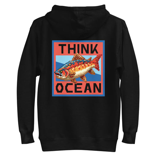Think Ocean Fish Pixel Art Cotton Blend Hoodie – product image 1 of 10