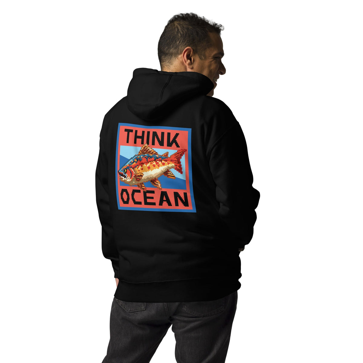 Think Ocean Fish Pixel Art Cotton Blend Hoodie – product image 5 of 10