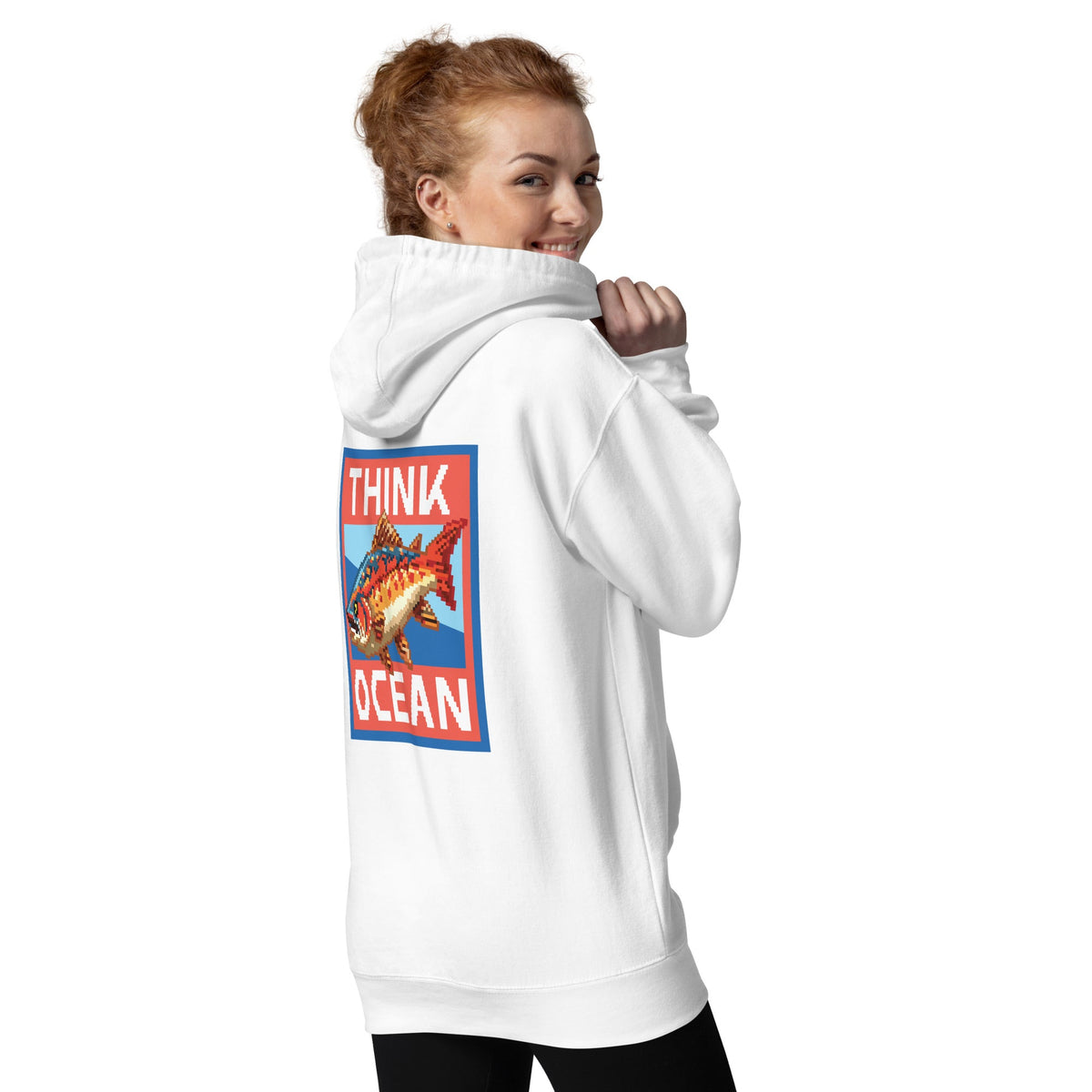 Think Ocean Fish Pixel Art Cotton Blend Hoodie – product image 1 of 2