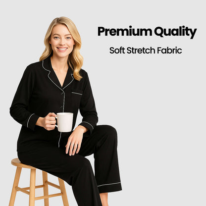 Daisy Dreamer Women's Black Pyjama Set Soft Touch Long Sleeve Button Up Top And Bottoms – product image 7 of 8