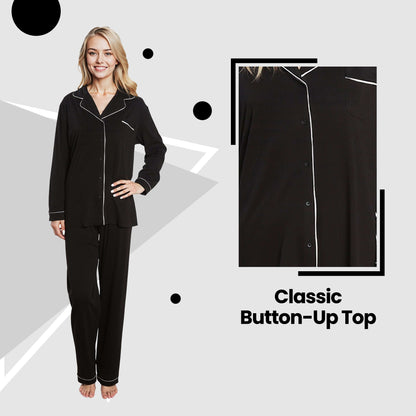 Daisy Dreamer Women's Black Pyjama Set Soft Touch Long Sleeve Button Up Top And Bottoms – product image 6 of 8