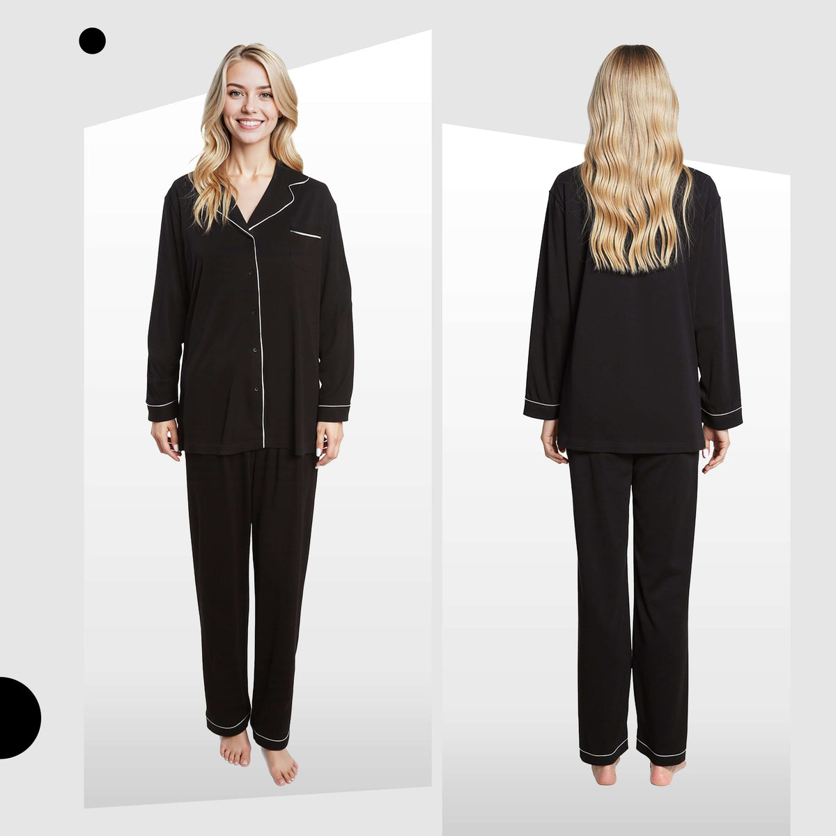 Daisy Dreamer Women's Black Pyjama Set Soft Touch Long Sleeve Button Up Top And Bottoms – product image 5 of 8