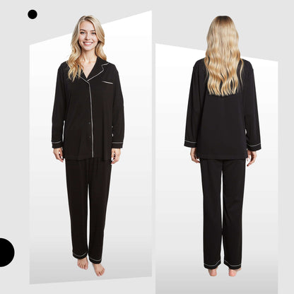 Daisy Dreamer Women's Black Pyjama Set Soft Touch Long Sleeve Button Up Top And Bottoms – product image 5 of 8