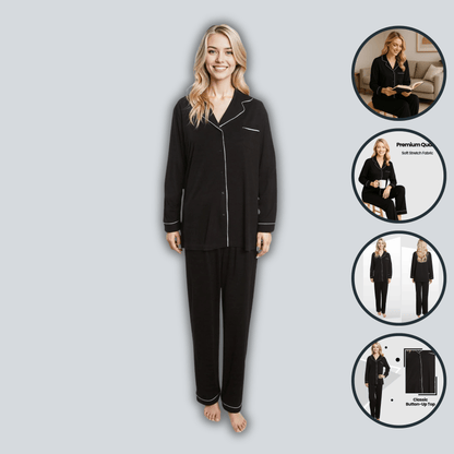 Daisy Dreamer Women's Black Pyjama Set Soft Touch Long Sleeve Button Up Top And Bottoms – product image 1 of 8