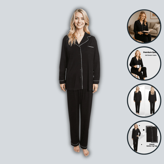 Daisy Dreamer Women's Black Pyjama Set Soft Touch Long Sleeve Button Up Top And Bottoms – product image 1 of 8