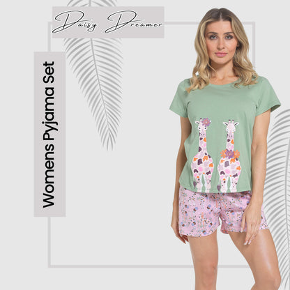 Daisy Dreamer Women's Giraffe Print Pyjama Set T Shirt And Shorts Soft Cotton Loungewear – product image 5 of 5