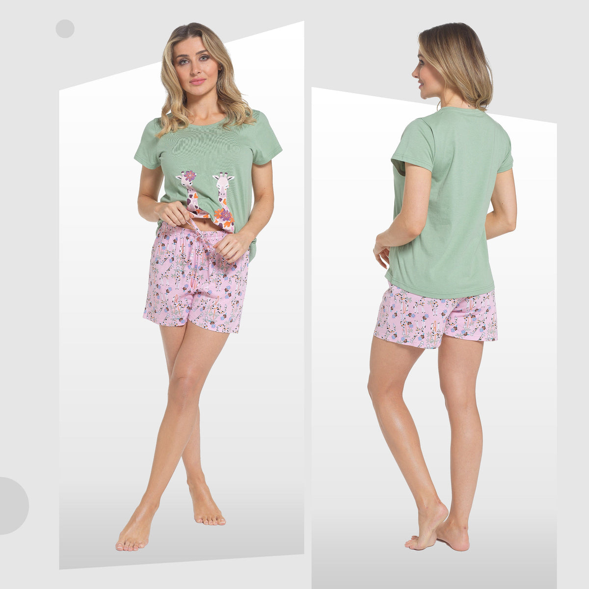Daisy Dreamer Women's Giraffe Print Pyjama Set T Shirt And Shorts Soft Cotton Loungewear – product image 2 of 5