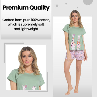 Daisy Dreamer Women's Giraffe Print Pyjama Set T Shirt And Shorts Soft Cotton Loungewear – product image 4 of 5