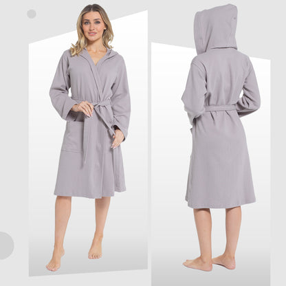 Daisy Dreamer Women's Hooded Waffle Cotton Bathrobe 100% Cotton Grey Super Absorbent – product image 2 of 5