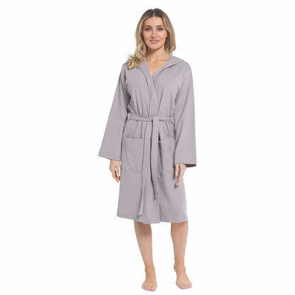 Daisy Dreamer Women's Hooded Waffle Cotton Bathrobe 100% Cotton Grey Super Absorbent – product image 1 of 5