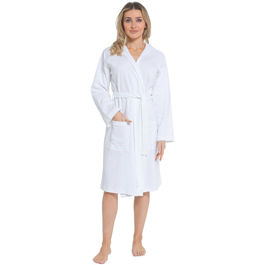 Daisy Dreamer Womens Hooded Waffle Cotton Bathrobe White 100% Cotton Super Absorbent Spa – product image 1 of 5