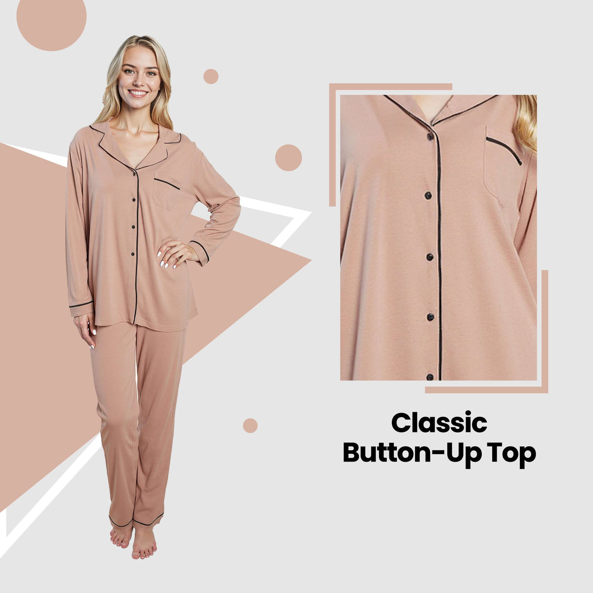 Daisy Dreamer Womens Natural Pyjama Set Soft Touch Fabric Long Sleeve Top Easy Care – product image 5 of 7