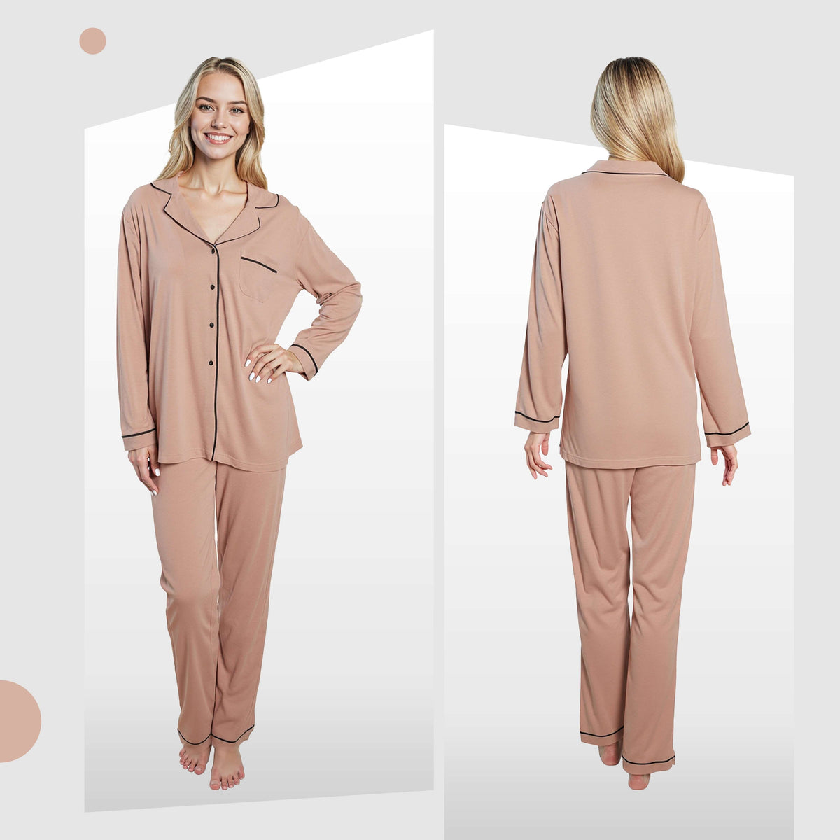 Daisy Dreamer Womens Natural Pyjama Set Soft Touch Fabric Long Sleeve Top Easy Care – product image 4 of 7