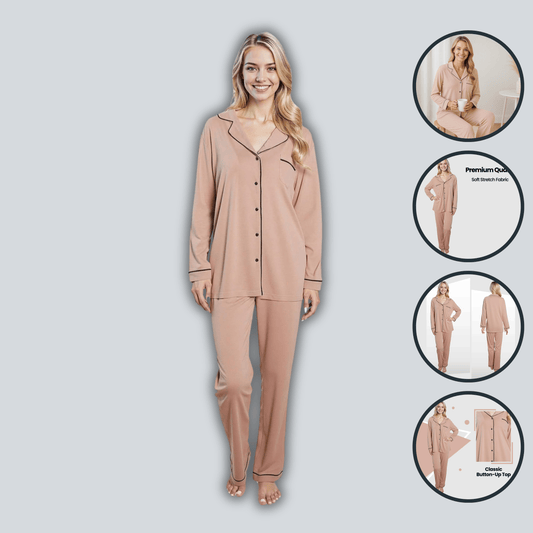 Daisy Dreamer Womens Natural Pyjama Set Soft Touch Fabric Long Sleeve Top Easy Care – product image 1 of 7