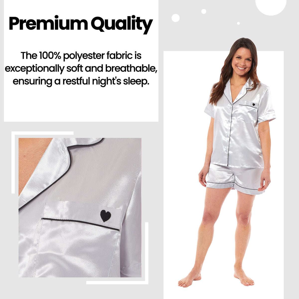 Daisy Dreamer Women's Satin Silk Short Pyjama Set Black Pink Grey UK Sizes 8-22 Easy-Care Cotton Rich Sleep Set – product image 15 of 15