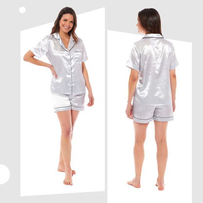 Daisy Dreamer Women's Satin Silk Short Pyjama Set Black Pink Grey UK Sizes 8-22 Easy-Care Cotton Rich Sleep Set – product image 13 of 15