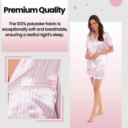 Daisy Dreamer Women's Satin Silk Short Pyjama Set Black Pink Grey UK Sizes 8-22 Easy-Care Cotton Rich Sleep Set – product image 10 of 15