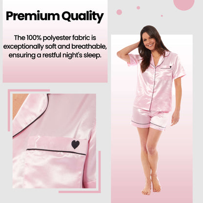 Daisy Dreamer Women's Satin Silk Short Pyjama Set Black Pink Grey UK Sizes 8-22 Easy-Care Cotton Rich Sleep Set – product image 5 of 15