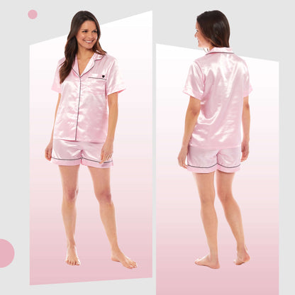 Daisy Dreamer Women's Satin Silk Short Pyjama Set Black Pink Grey UK Sizes 8-22 Easy-Care Cotton Rich Sleep Set – product image 3 of 15