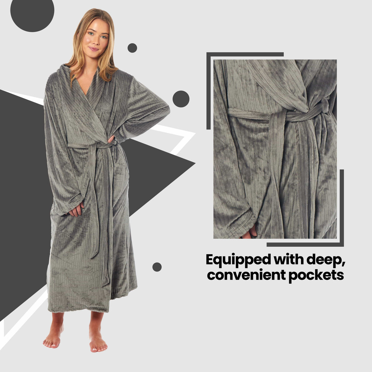 Daisy Dreamer Women's Stripe Jacquard Dressing Gown With Belt Pockets Shawl Collar – product image 3 of 8