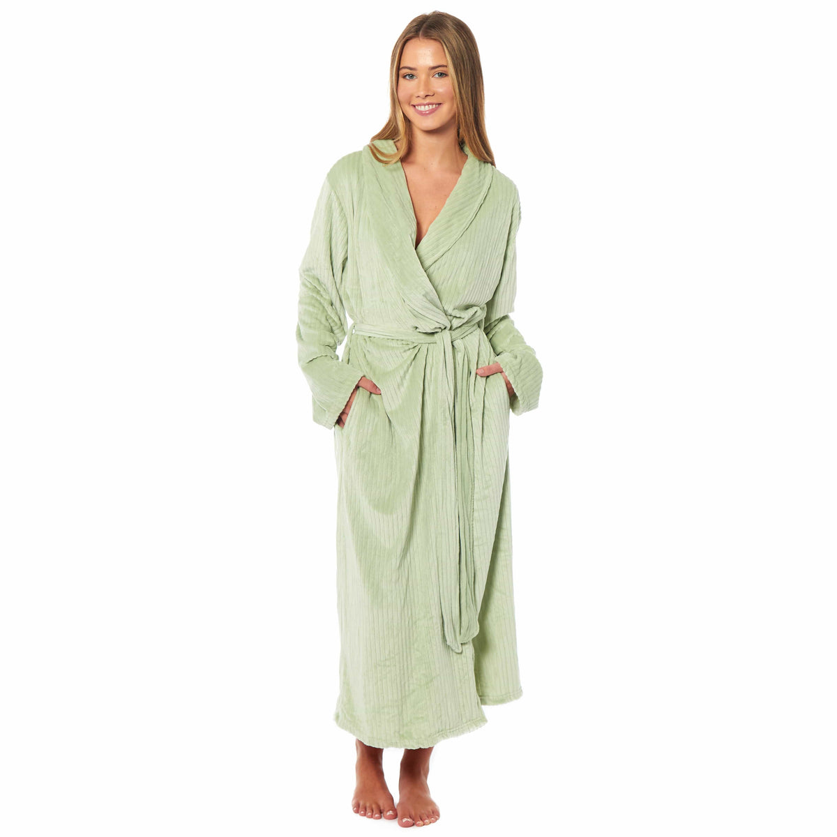 Daisy Dreamer Women's Stripe Jacquard Dressing Gown With Belt Pockets Shawl Collar – product image 6 of 8