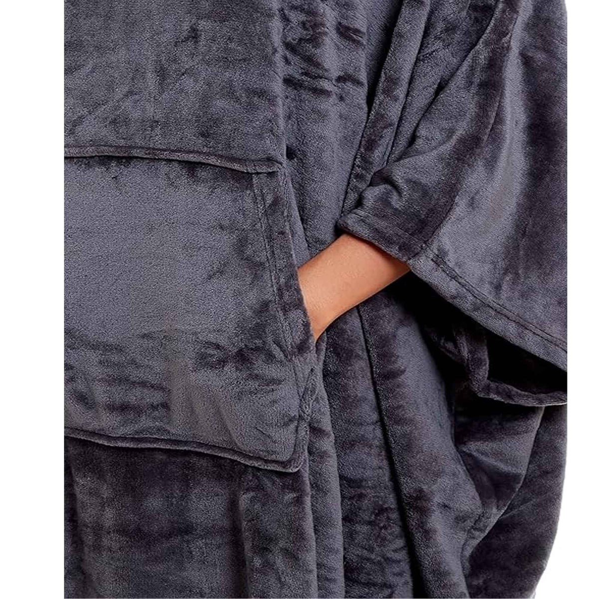 Daisy Dreamer Women's Hooded Poncho Blanket Navy Charcoal Flannel Fleece Cosy Loungewear – product image 4 of 6