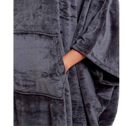 Daisy Dreamer Women's Hooded Poncho Blanket Navy Charcoal Flannel Fleece Cosy Loungewear – product image 4 of 6