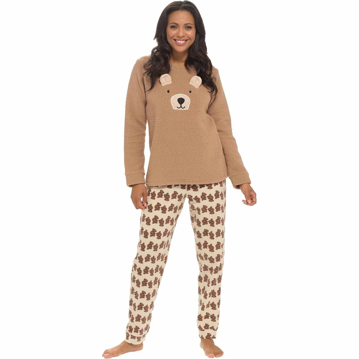 Daisy Dreamer Women's Teddy Bear Fleece Pyjama Set Long Sleeve Top Patterned Elastic – product image 1 of 3