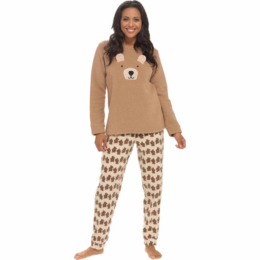 Daisy Dreamer Women's Teddy Bear Fleece Pyjama Set Long Sleeve Top Patterned Elastic – product image 1 of 3